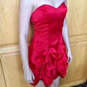 Women short formal red ruched strapless dress